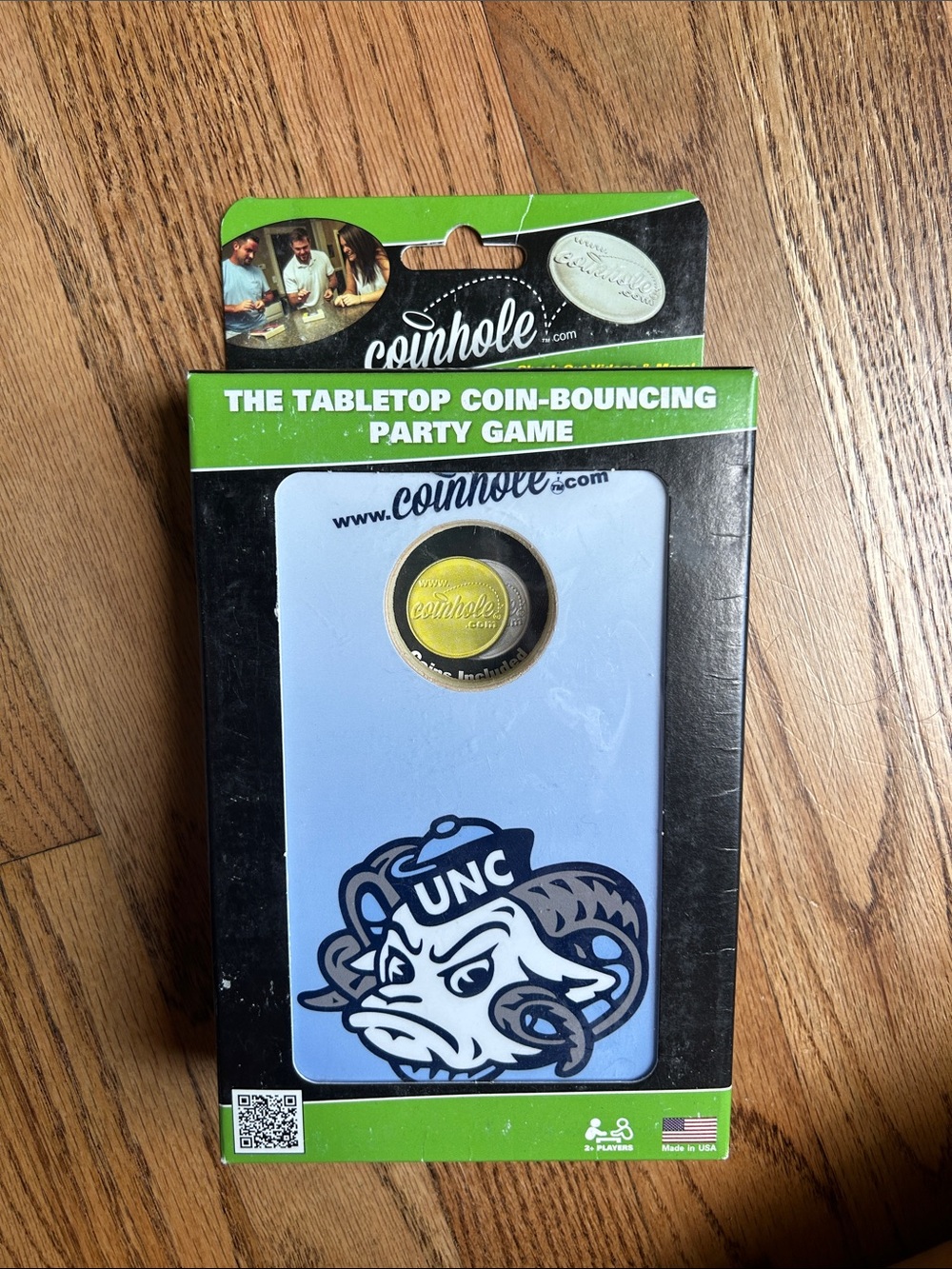 Tabletop Coin-Bouncing Game - Light Blue UNC Design Coinhole